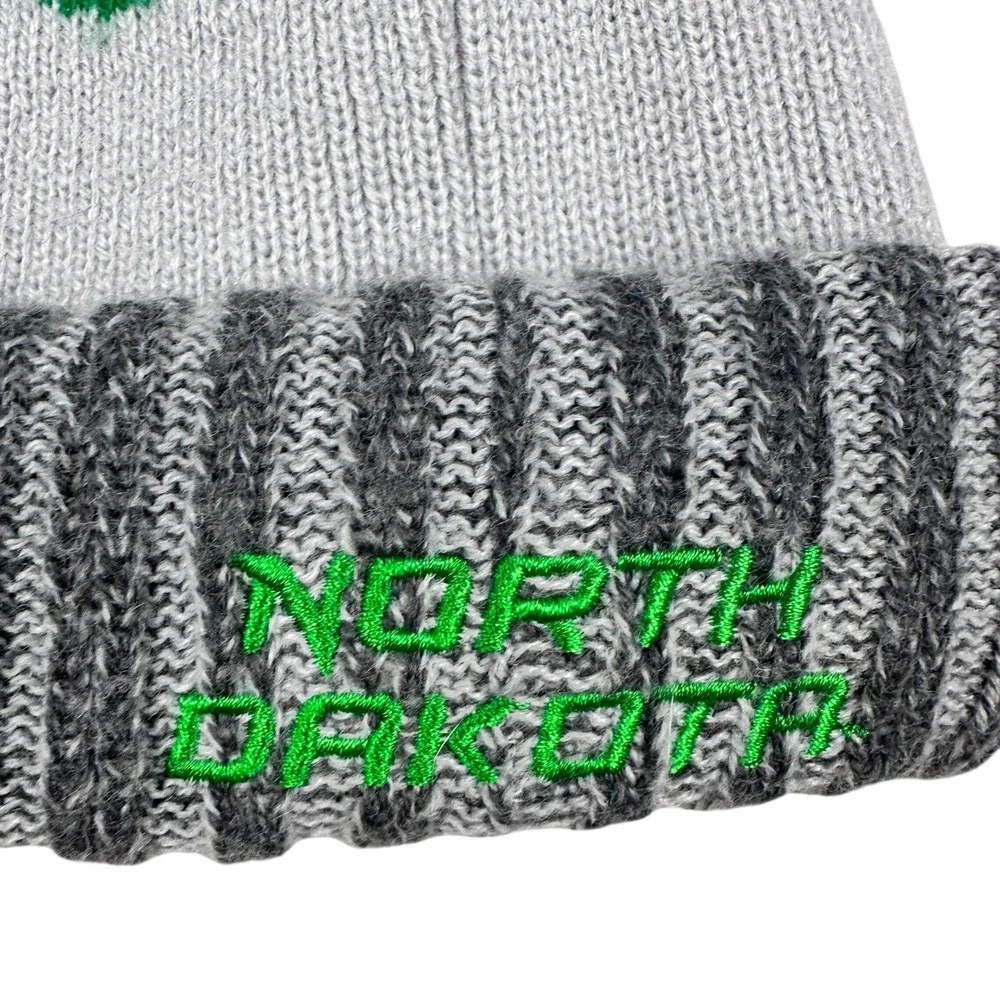 New Era North Dakota Fighting Hawks Beanie Pom Pom Knit Cap‎ Green Gray